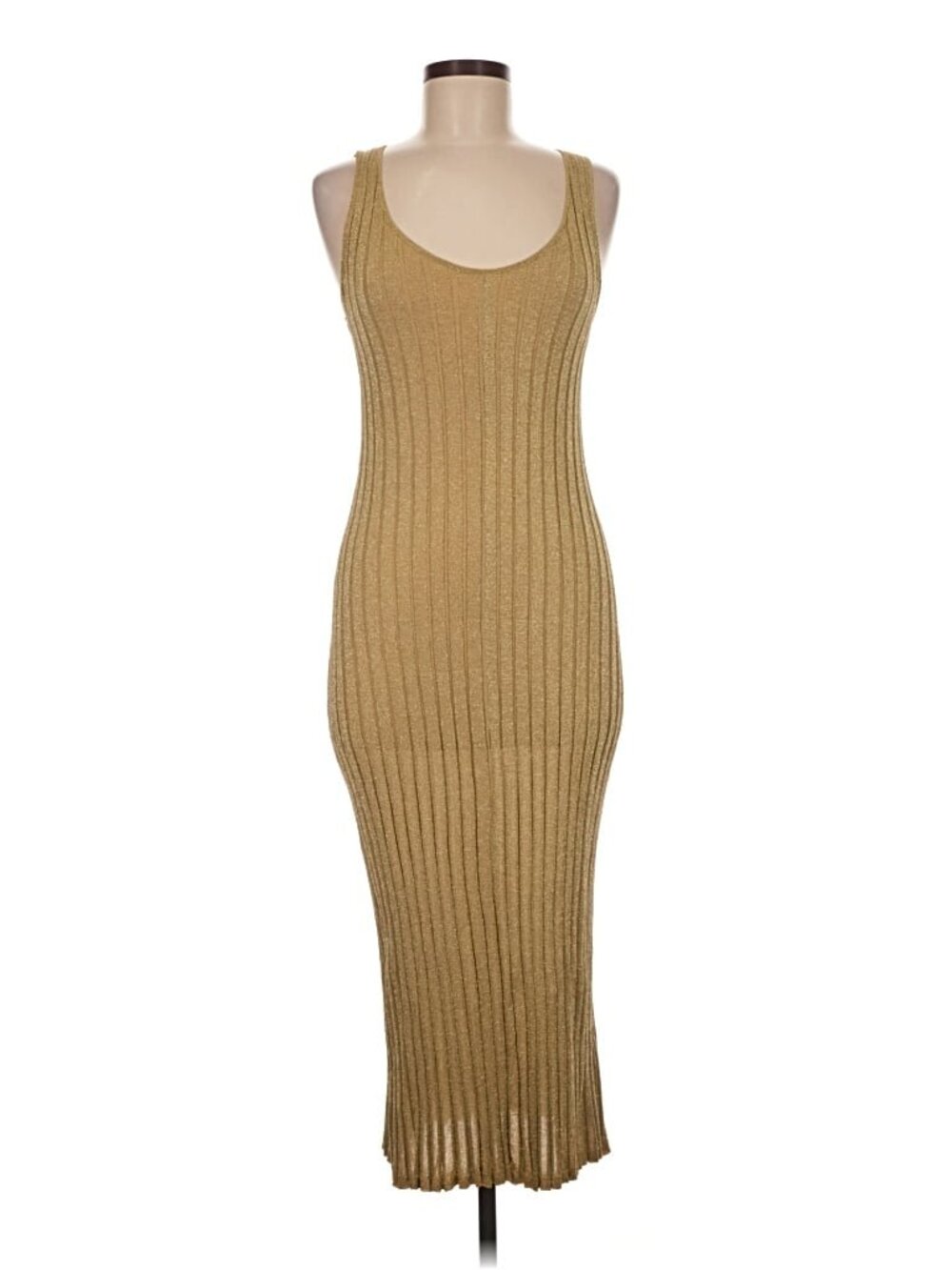 ZARA Tan Ribbed Knit Scoop Neck Dress with metallic thread
